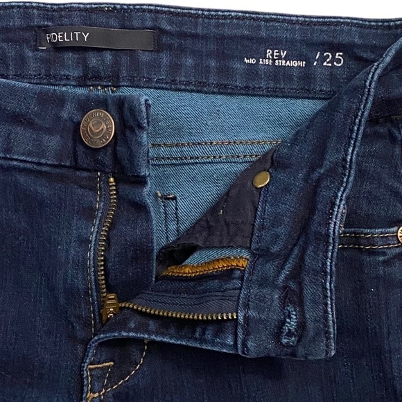 Fidelity Denim Rev Mid Rise Straight Leg Stretch Jeans Denim Dark Blue Wash 25 - Picture 3 of 15